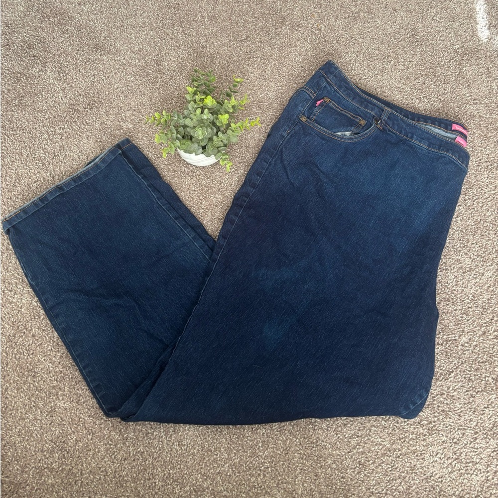 Woman Within Dark Blue Straight Leg Jeans